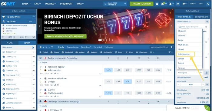 anti express ishlash 1xbet Antiekspress topish 1xbet