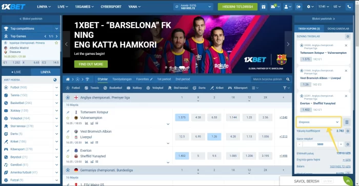 1xbet tanlash tikish antiekspress tanlash
