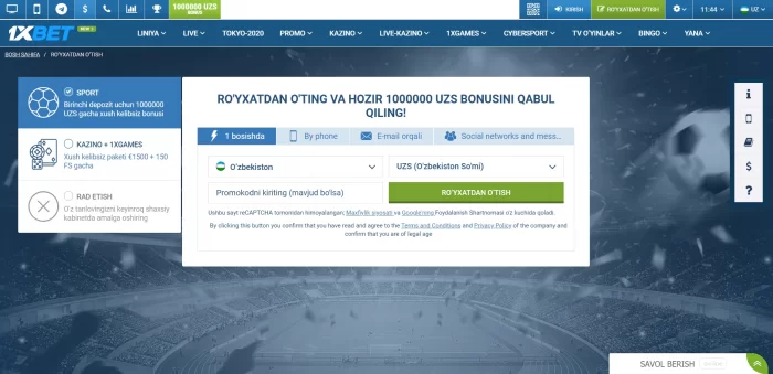 ruyhatdan utish 1xbet 1xbet registratsiya
