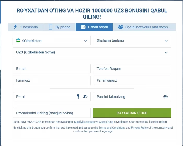 1xbet registratssiya 1xbet pochta registratsiya
