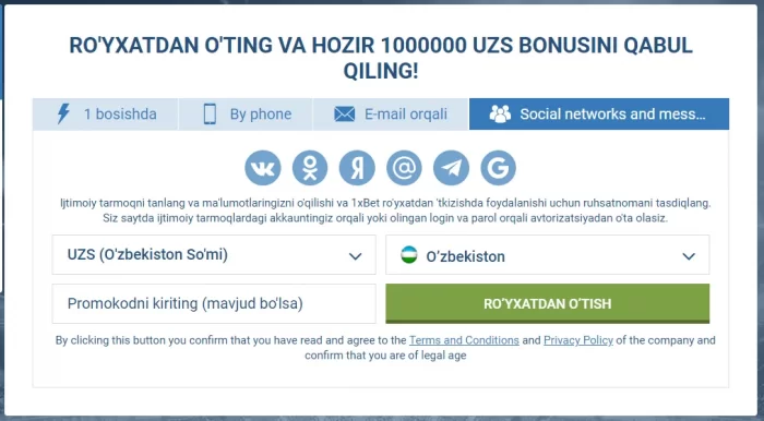 1xbet registratsiya 1xbet ruyhatdan utish