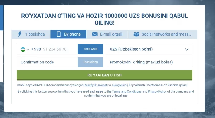 1xbet ruyhatdan utish 1xbet telefon registratsyia