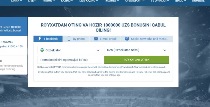 1xbet registratsiya