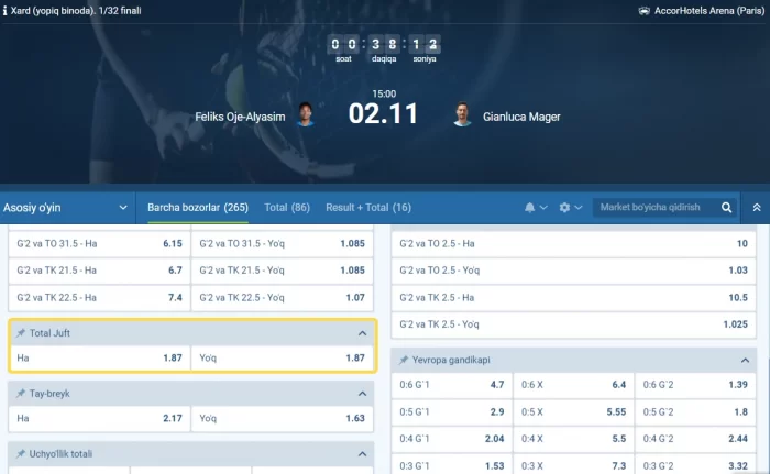 1xbet tennis total tennis total