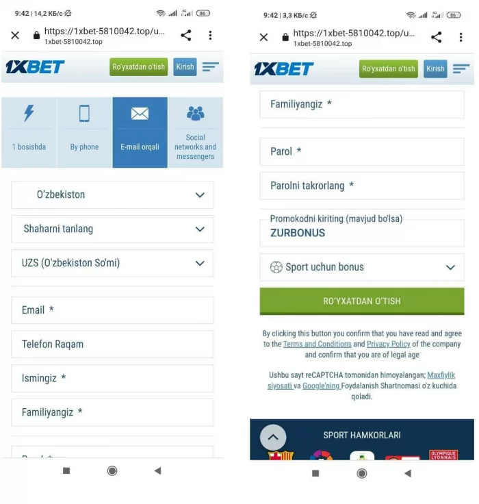 email orqali registratssiya
