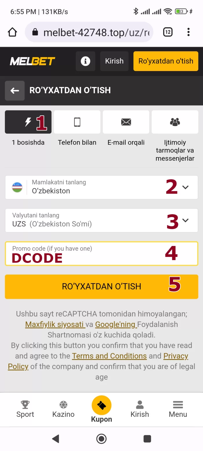 Qanday melbetda registratsiya qilish