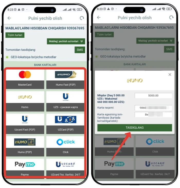 1xbetdan pul yechish humo orqali