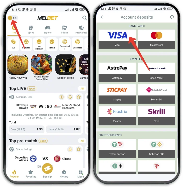 Melbet deposit process via VISA