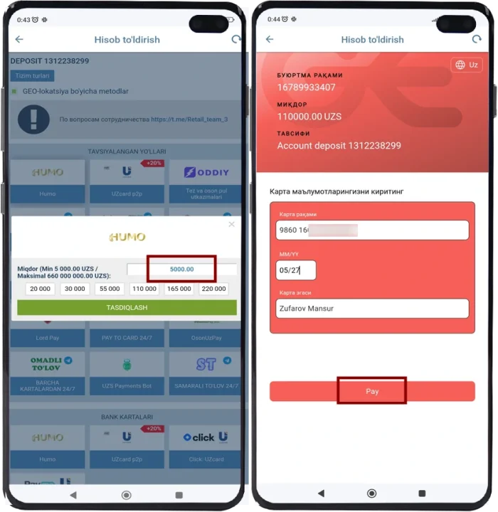 1xbetga pul kiritish humo orqali